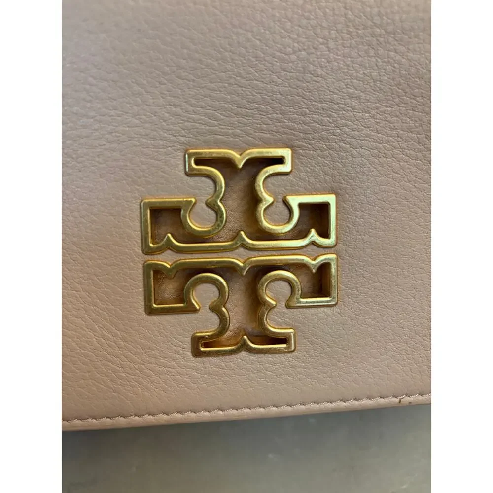 Tory Burch Britten Combo Crossbody Bag Pebbled Leather Chain Purse Gold Logo